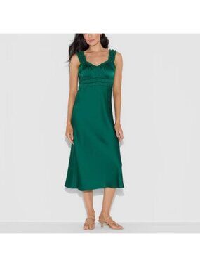 Emerald Green Satin Midi Dress
